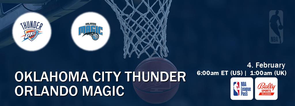 You can watch game live between Oklahoma City Thunder and Orlando Magic on NBA League Pass and Bally Sports Oklahoma(US).