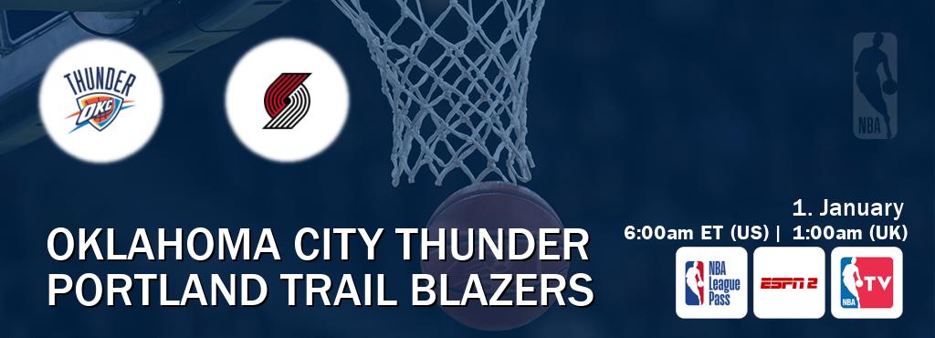 You can watch game live between Oklahoma City Thunder and Portland Trail Blazers on NBA League Pass, ESPN2(AU), NBA TV(US).