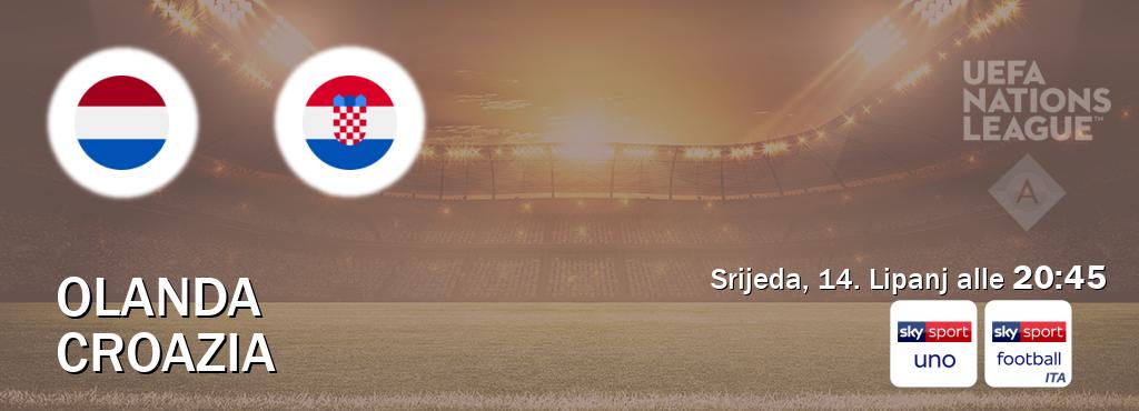 Il match Olanda - Croazia sarà trasmesso in diretta TV su Sky Sport Uno e Sky Sport Football (ore 20:45)