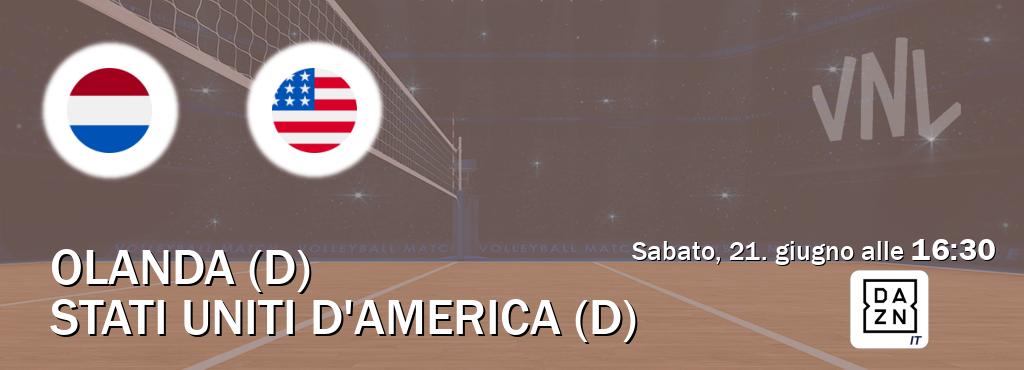 Il match Olanda (D) - Stati Uniti d'America (D) sarà trasmesso in diretta TV su DAZN Italia (ore 16:30)