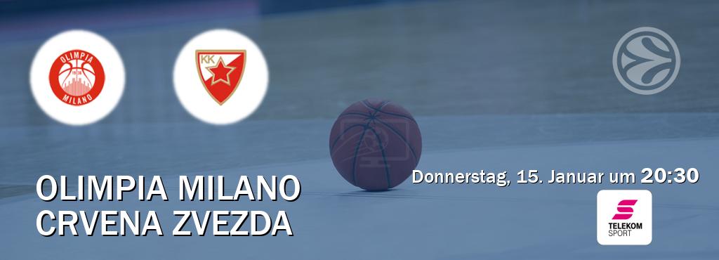 Das Spiel zwischen Olimpia Milano und Crvena zvezda wird am Donnerstag, 15. Januar um  20:30, live vom Magenta Sport übertragen.