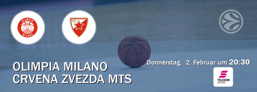 Das Spiel zwischen Olimpia Milano und Crvena zvezda mts wird am Donnerstag,  2. Februar um  20:30, live vom Magenta Sport übertragen.