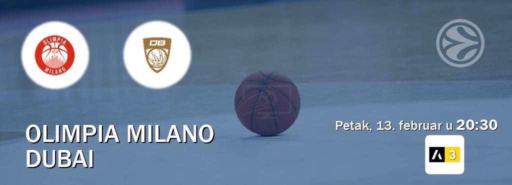 Izravni prijenos utakmice Olimpia Milano i Dubai pratite uživo na Arena Sport 3 (petak, 13. februar u  20:30).
