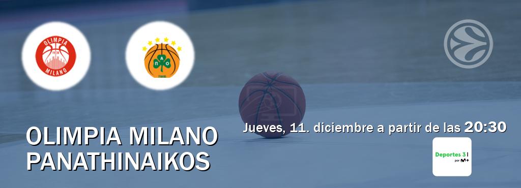El partido entre Olimpia Milano y Panathinaikos será retransmitido por Movistar Deportes 3 (jueves, 11. diciembre a partir de las  20:30).