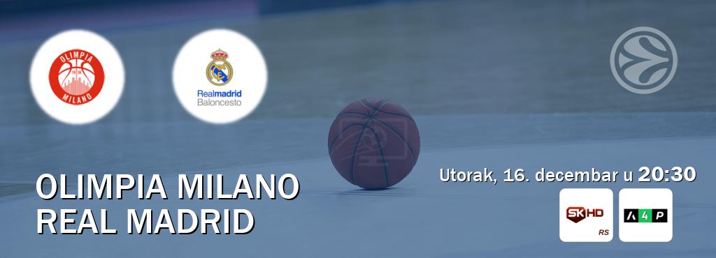 Izravni prijenos utakmice Olimpia Milano i Real Madrid pratite uživo na Sportklub HD i Arena Premium 4 (utorak, 16. decembar u  20:30).