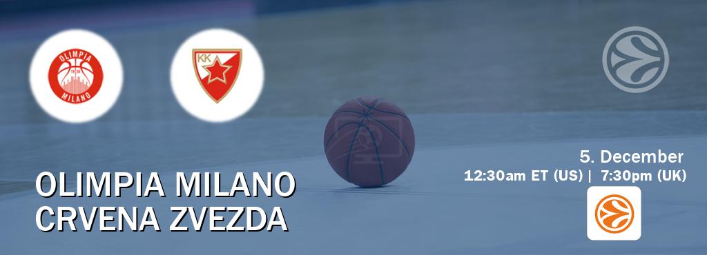 You can watch game live between Olimpia Milano and Crvena zvezda on EuroLeague TV.