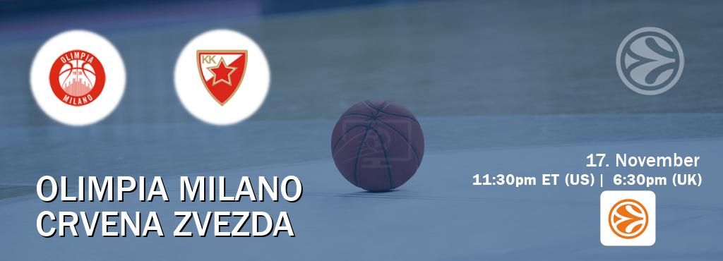 You can watch game live between Olimpia Milano and Crvena zvezda on EuroLeague TV. You can watch game live between Olimpia Milano and Crvena zvezda on EuroLeague TV.