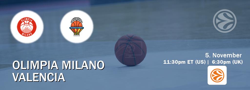 You can watch game live between Olimpia Milano and Valencia on EuroLeague TV. You can watch game live between Olimpia Milano and Valencia on EuroLeague TV.