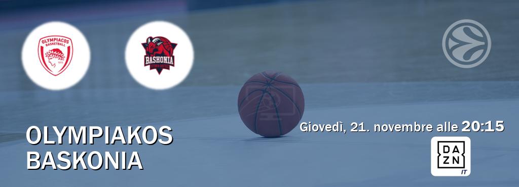 Il match Olympiakos - Baskonia sarà trasmesso in diretta TV su DAZN Italia (ore 20:15)