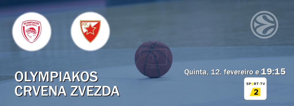 Jogo entre Olympiakos e Crvena zvezda tem emissão Sport TV 2 (quinta, 12. fevereiro e  19:15).