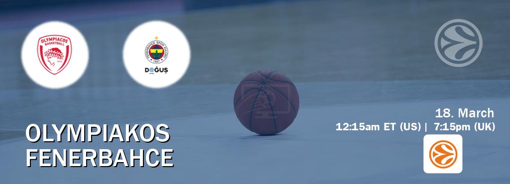 You can watch game live between Olympiakos and Fenerbahce on EuroLeague TV. You can watch game live between Olympiakos and Fenerbahce on EuroLeague TV.