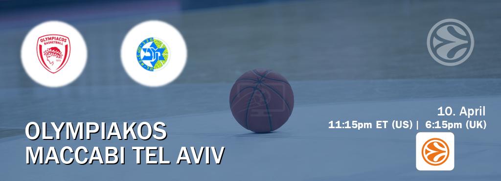 You can watch game live between Olympiakos and Maccabi Tel Aviv on EuroLeague TV.