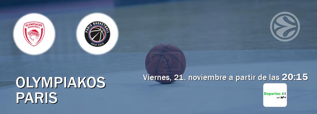 El partido entre Olympiakos y Paris será retransmitido por Movistar Deportes 4 (viernes, 21. noviembre a partir de las  20:15).