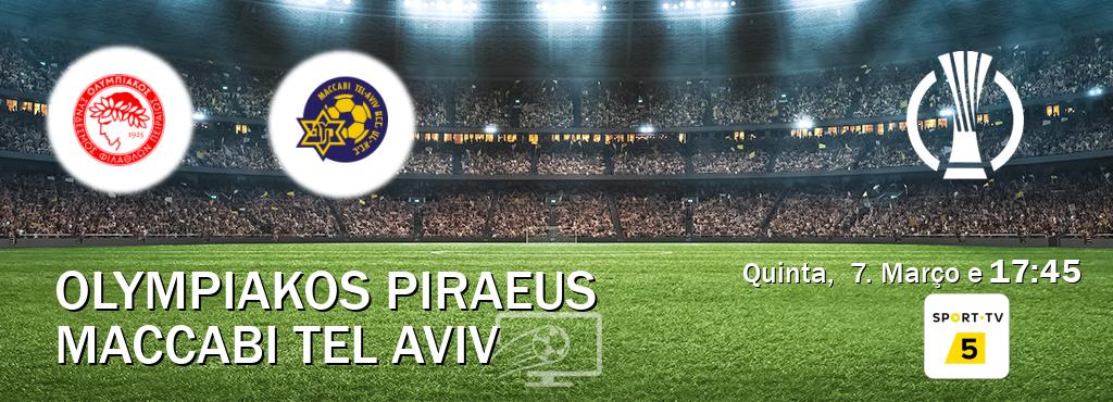 Jogo entre Olympiakos Piraeus e Maccabi Tel Aviv tem emissão Sport TV 5 (Quinta,  7. Março e  17:45).