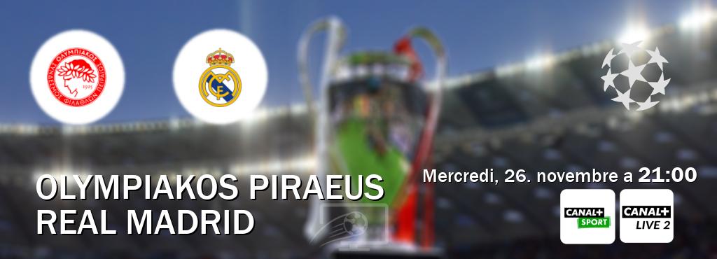 Match entre Olympiakos Piraeus et Real Madrid en direct à la Canal+ Sport et Canal+ Live 2 (mercredi, 26. novembre a  21:00).