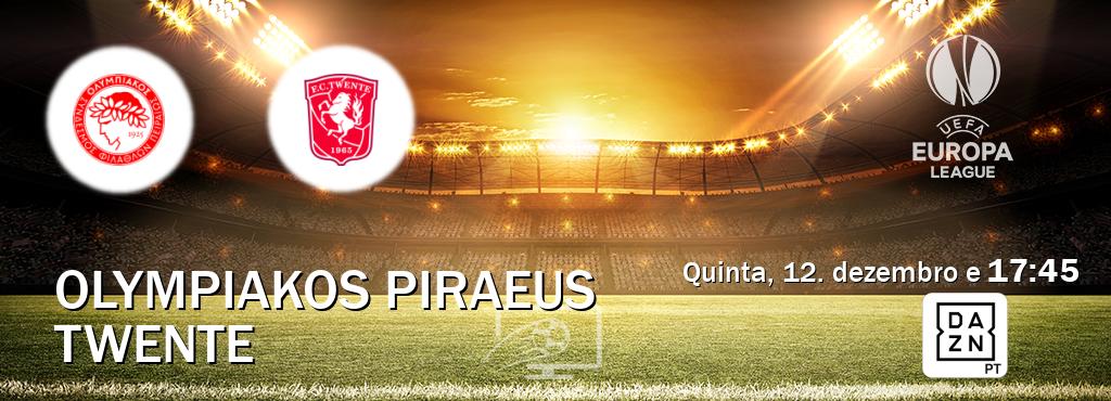 Jogo entre Olympiakos Piraeus e Twente tem emissão DAZN (quinta, 12. dezembro e  17:45).