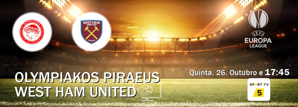 Jogo entre Olympiakos Piraeus e West Ham United tem emissão Sport TV 5 (Quinta, 26. Outubro e  17:45).