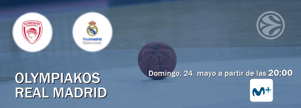 El partido entre Olympiakos y Real Madrid será retransmitido por Movistar+ (domingo, 24. mayo a partir de las 20:00). El partido entre Olympiakos y Real Madrid será retransmitido por Movistar+ (domingo, 24. mayo a partir de las 20:00).