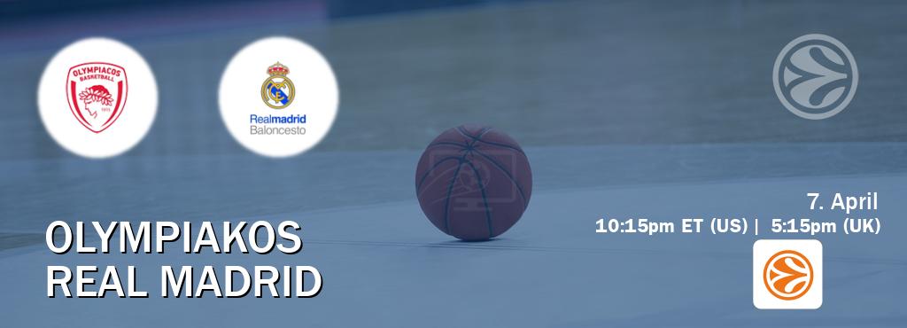 You can watch game live between Olympiakos and Real Madrid on EuroLeague TV. You can watch game live between Olympiakos and Real Madrid on EuroLeague TV.