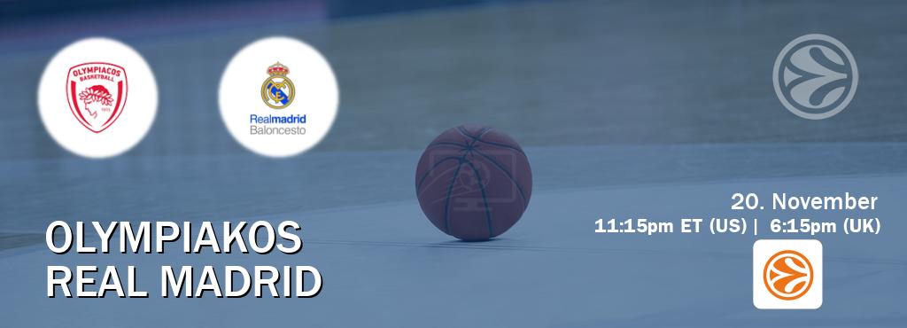 You can watch game live between Olympiakos and Real Madrid on EuroLeague TV. You can watch game live between Olympiakos and Real Madrid on EuroLeague TV.