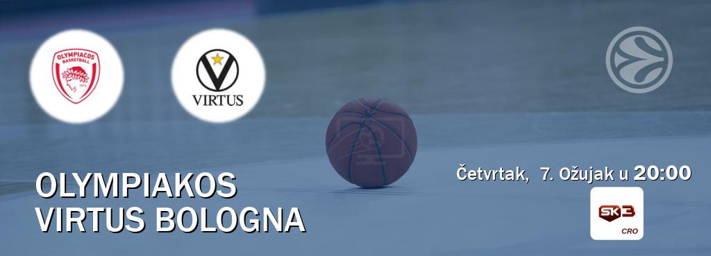 Izravni prijenos utakmice Olympiakos i Virtus Bologna pratite uživo na Sportklub 3 (Četvrtak,  7. Ožujak u  20:00).
