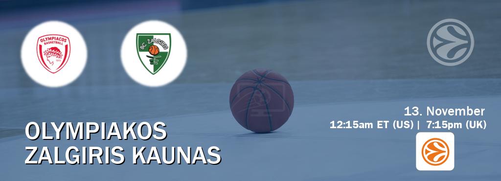 You can watch game live between Olympiakos and Zalgiris Kaunas on EuroLeague TV. You can watch game live between Olympiakos and Zalgiris Kaunas on EuroLeague TV.