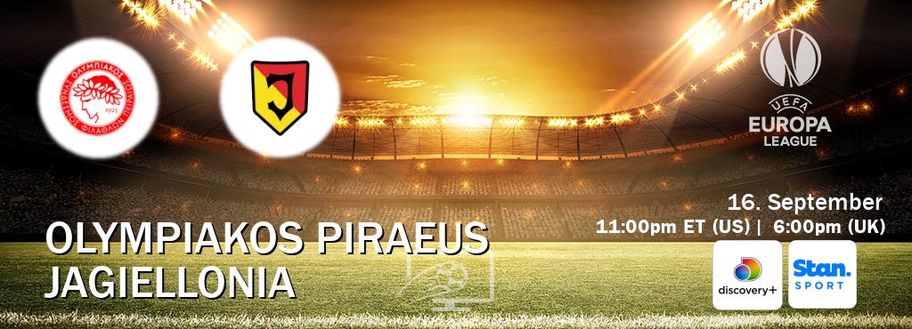 You can watch game live between Olympiakos Piraeus and Jagiellonia on Discovery +(UK) and Stan Sport(AU). You can watch game live between Olympiakos Piraeus and Jagiellonia on Discovery +(UK) and Stan Sport(AU).