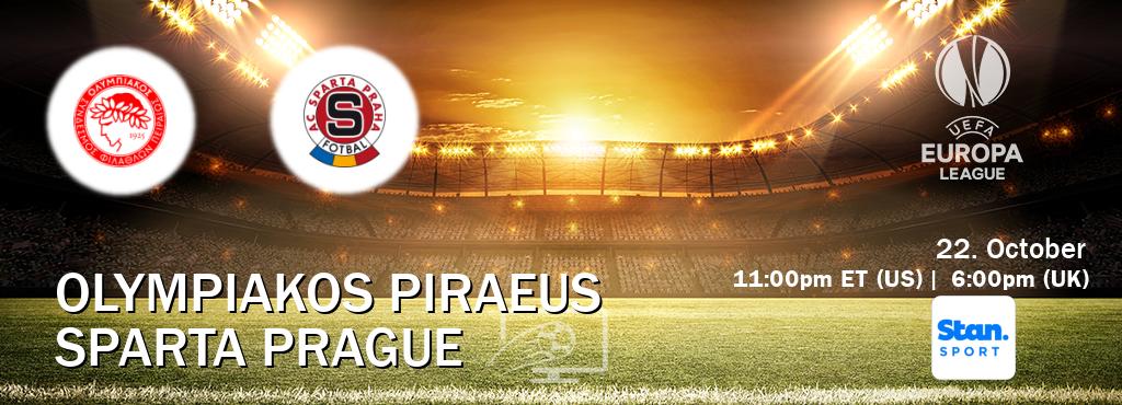 You can watch game live between Olympiakos Piraeus and Sparta Prague on Stan Sport(AU). You can watch game live between Olympiakos Piraeus and Sparta Prague on Stan Sport(AU).