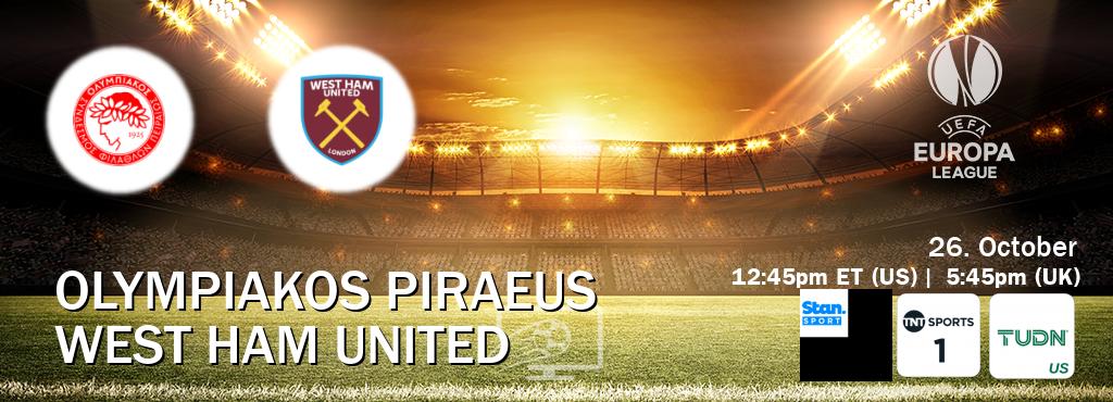 You can watch game live between Olympiakos Piraeus and West Ham United on Stan Sport(AU), TNT Sports 1(UK), TUDN(US).