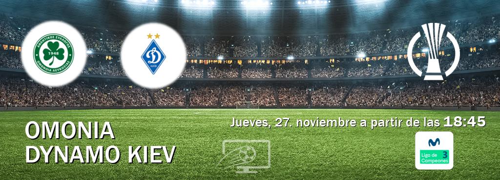 El partido entre Omonia y Dynamo Kiev será retransmitido por Movistar Liga de Campeones 3 (jueves, 27. noviembre a partir de las  18:45).