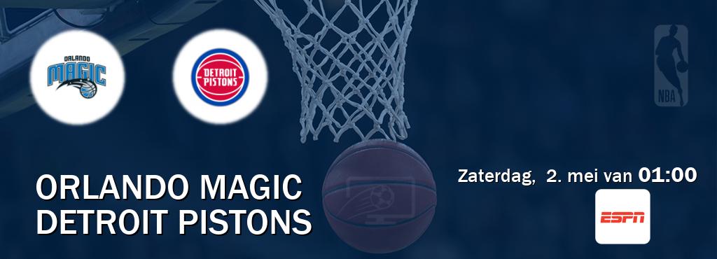 Wedstrijd tussen Orlando Magic en Detroit Pistons live op tv bij ESPN 1 (zaterdag,  2. mei van  01:00).