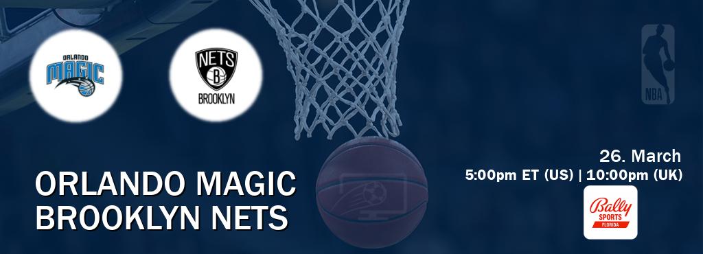 You can watch game live between Orlando Magic and Brooklyn Nets on Bally Sports Florida.
