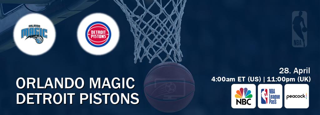 You can watch game live between Orlando Magic and Detroit Pistons on NBC(US), NBA League Pass, Peacock(US).