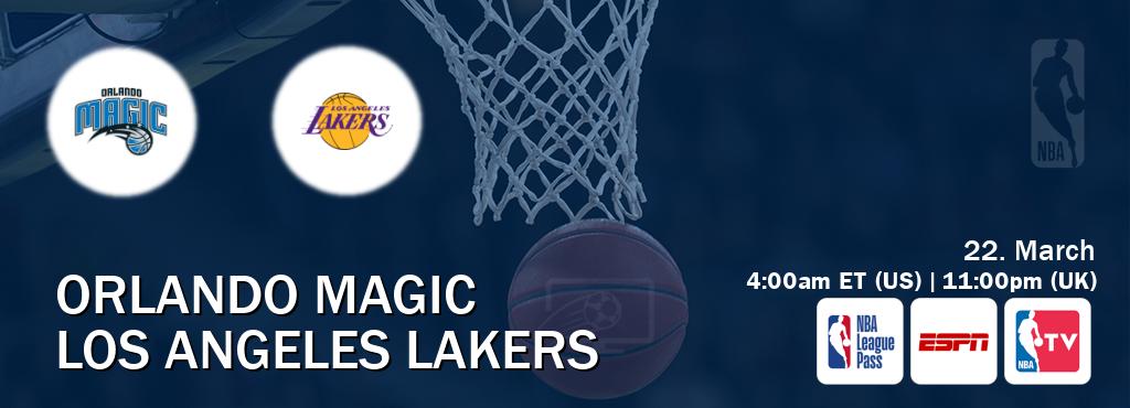 You can watch game live between Orlando Magic and Los Angeles Lakers on NBA League Pass, ESPN(AU), NBA TV(US).