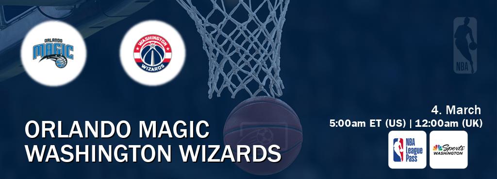 You can watch game live between Orlando Magic and Washington Wizards on NBA League Pass and NBCS Washington(US).