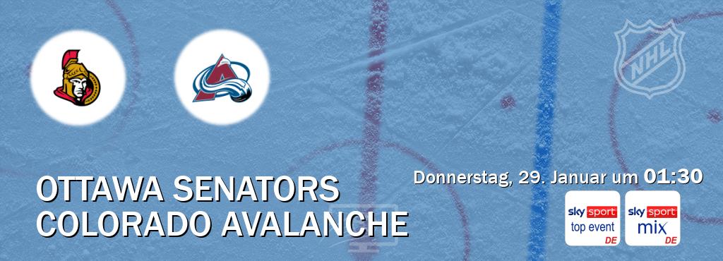 Das Spiel zwischen Ottawa Senators und Colorado Avalanche wird am Donnerstag, 29. Januar um  01:30, live vom Sky Sport Top Event und Sky Sport Mix übertragen.