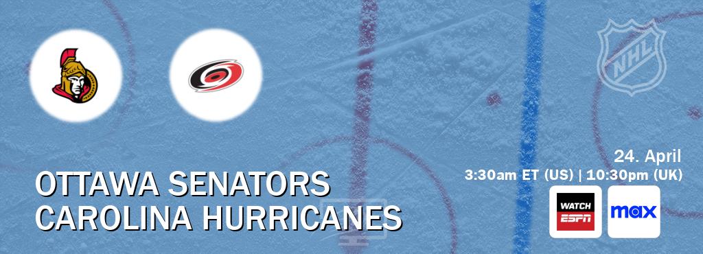 You can watch game live between Ottawa Senators and Carolina Hurricanes on WatchESPN(AU) and Max(US).