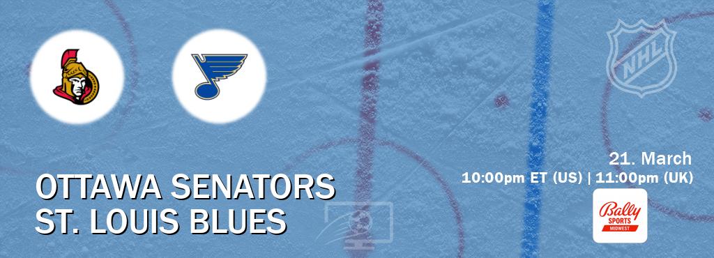 You can watch game live between Ottawa Senators and St. Louis Blues on Bally Sports Midwest(US).