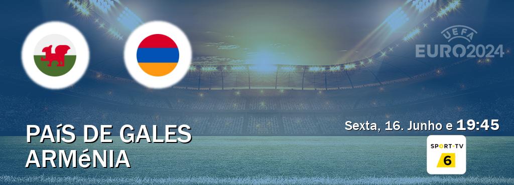 Jogo entre País de Gales e Arménia tem emissão Sport TV 6 (Sexta, 16. Junho e  19:45).