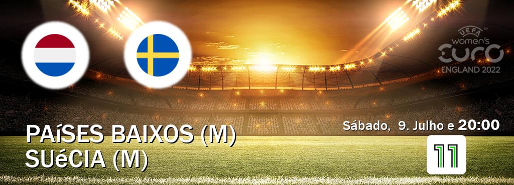 Jogo entre Países Baixos (M) e Suécia (M) tem emissão Canal 11 (Sábado,  9. Julho e  20:00).