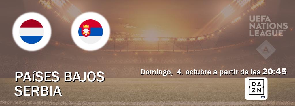 El partido entre Países Bajos y Serbia será retransmitido por DAZN España (domingo, 4. octubre a partir de las 20:45). El partido entre Países Bajos y Serbia será retransmitido por DAZN España (domingo, 4. octubre a partir de las 20:45).