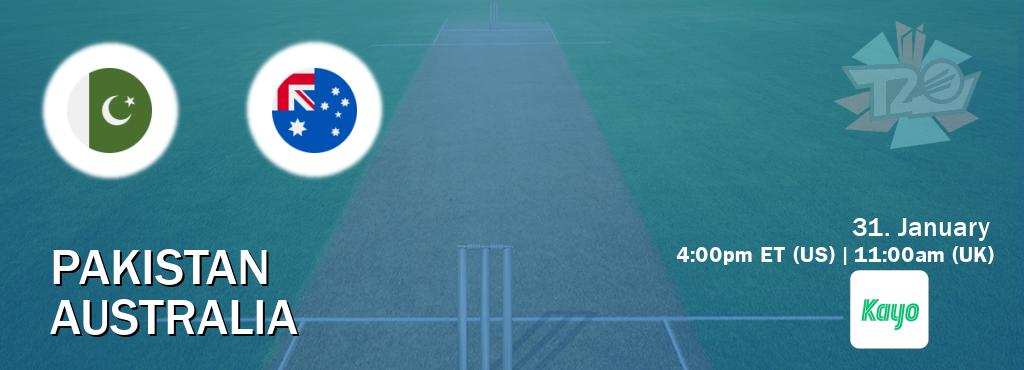 You can watch game live between Pakistan and Australia on Kayo Sports(AU).