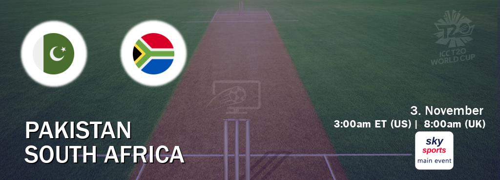 You can watch game live between Pakistan and South Africa on Sky Sports Main Event.