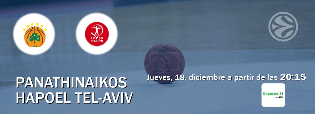 El partido entre Panathinaikos y Hapoel Tel-Aviv será retransmitido por Movistar Deportes 3 (jueves, 18. diciembre a partir de las  20:15).