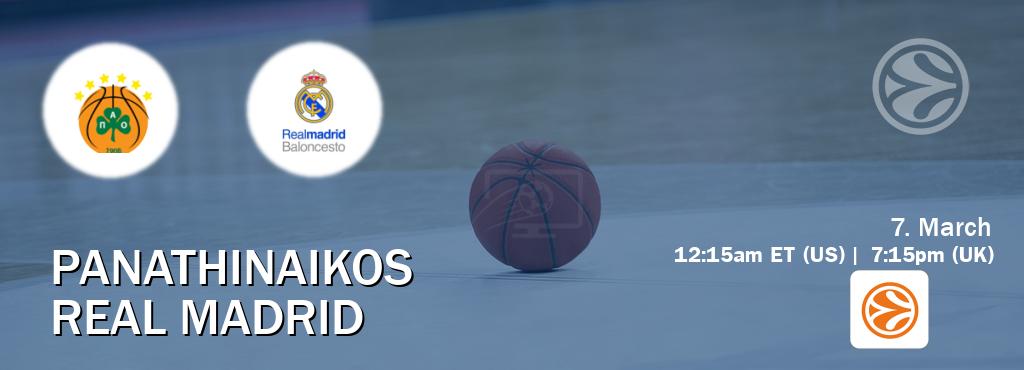 You can watch game live between Panathinaikos and Real Madrid on EuroLeague TV.