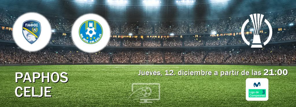 El partido entre Paphos y Celje será retransmitido por Movistar Liga de Campeones 3 (jueves, 12. diciembre a partir de las  21:00).