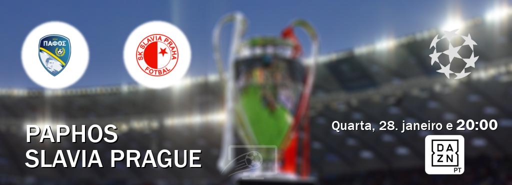 Jogo entre Paphos e Slavia Prague tem emissão DAZN (quarta, 28. janeiro e  20:00).