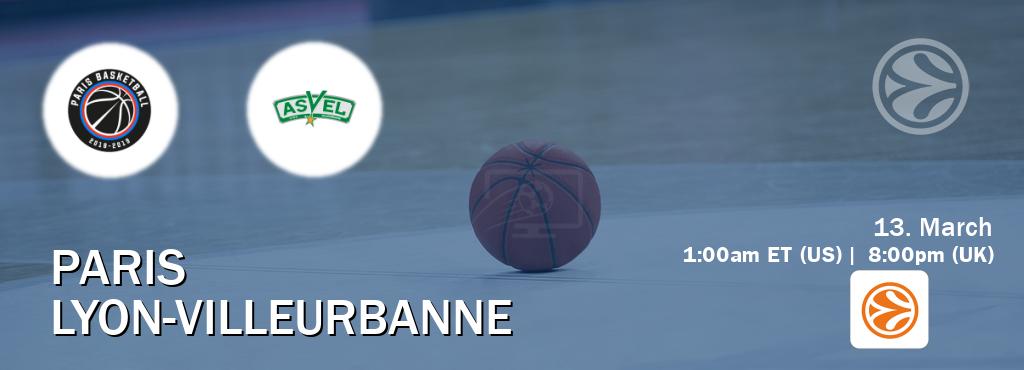 You can watch game live between Paris and Lyon-Villeurbanne on EuroLeague TV. You can watch game live between Paris and Lyon-Villeurbanne on EuroLeague TV.