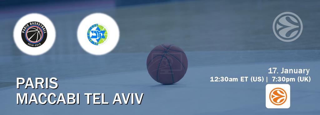 You can watch game live between Paris and Maccabi Tel Aviv on EuroLeague TV.