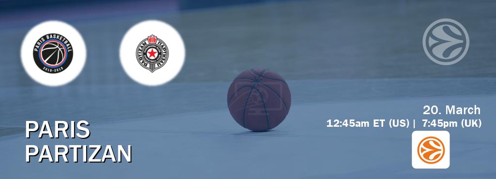 You can watch game live between Paris and Partizan on EuroLeague TV. You can watch game live between Paris and Partizan on EuroLeague TV.